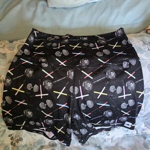 Women’s Athletic Shorts in Black with Multicolor Barbell Print